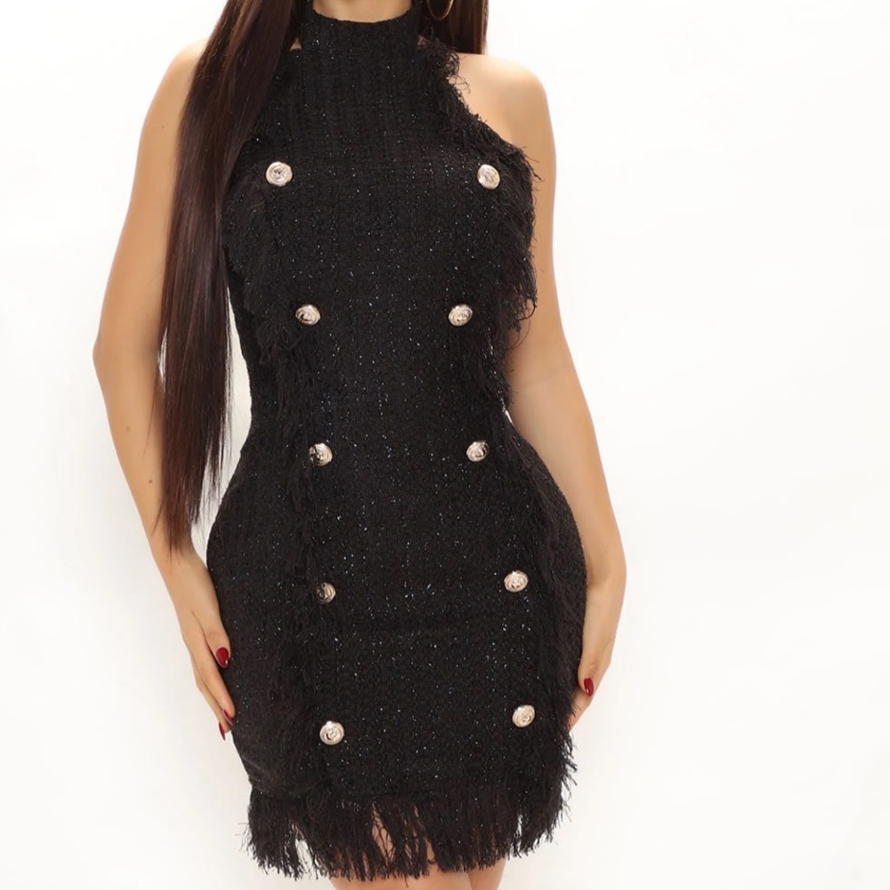Tweed dress with gold buttons